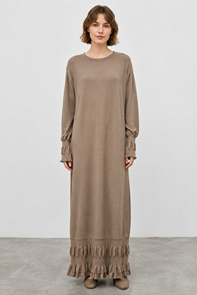 bihan store Comfortable Cut Long Knitwear Dress with Cuff Ruffle Detail 135- ...