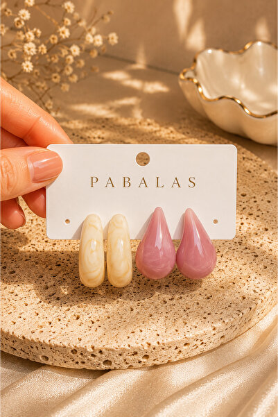 PABALAS Women's 4-Piece Earring Set Cream Hoop Earrings Pink Drop Earrings Ac...
