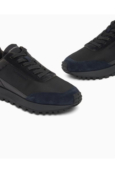 Emporio Armani Men's Breathable Mesh and Suede Detailed Comfortable Sole Black Sneaker