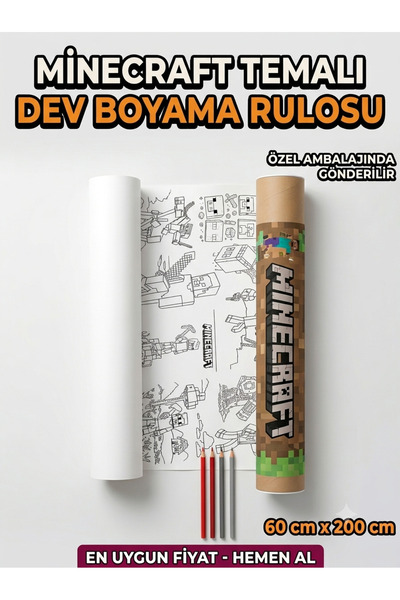 Minecraft Boyama Kâğıdı 2 metre Tatil Çocuk Aktivite Rulosu