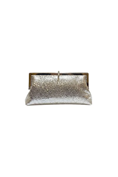 Sose Moda Elegant Shiny Evening Dress with Lock Detail and Shoulder Bag - Silver