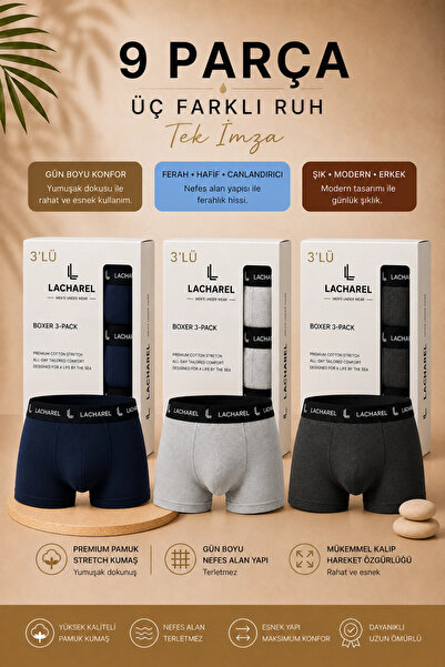 Generic Brand Men's Lycra Cotton Breathable Combed Cotton 9-Piece Boxers - Na...