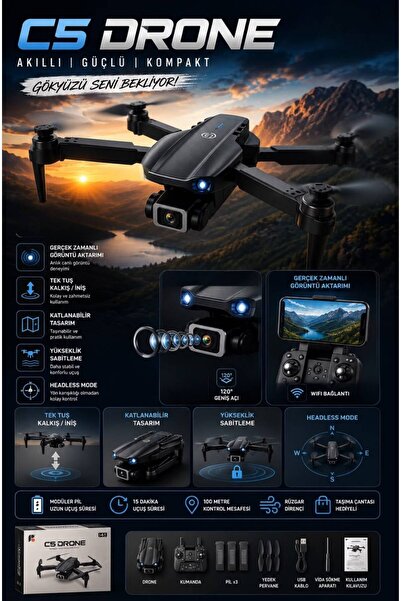 WUNİT C5 Tutacaklı Kumanda Drone HD Kamera Çift Batarya Aktif Tüm Özellikler ...