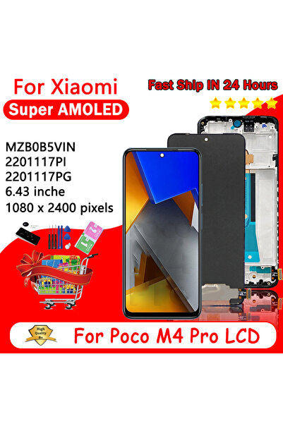 Choice شاشة TFT مع إطار AMOLED LCD لهاتف Poco M4 Pro 4G، لوحة شاشة لمس LCD له...