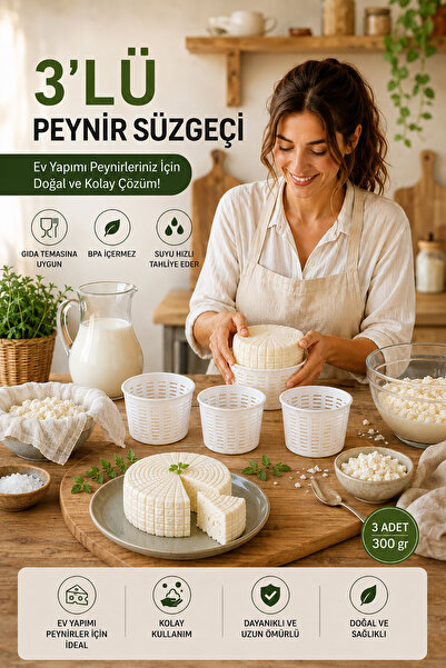 Akyüz Plastik 🧀 3'lü Silindir Peynir Süzgeci Kalıbı 450 gr | Saganaki / Miha...