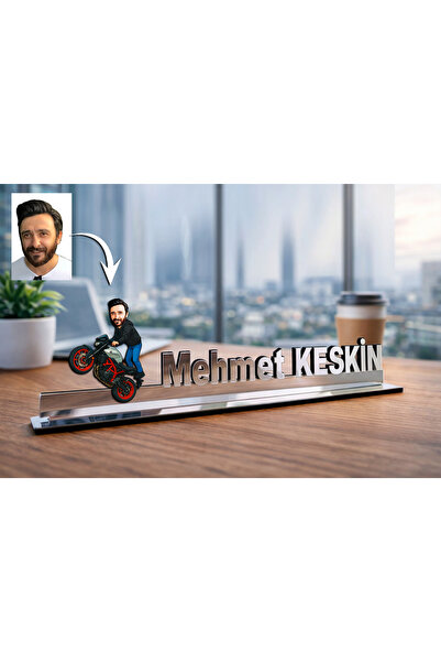 MK Sanart Fotoğraftan Kişiye Özel Motor Eğitmeni Karikatürlü Masaüstü İsimlik...