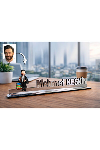MK Sanart Fotoğraflı Avukat Karikatürlü Kişiye Özel Ofis Masa İsimliği Hukuk ...