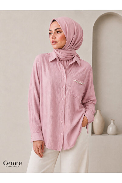 Cemre Collection Monako kumaş inci cepli kadın gömlek