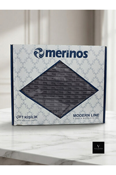 Generic Brand Merinos Modern Line 3 Piece Double Blanket Set Anthracite