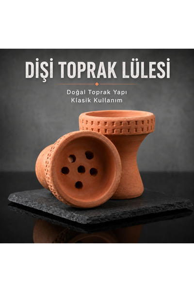 Toprak Nargile Lülesi Dişi 8 cm 5 Delikli Klasik Doğal Toprak Lüle