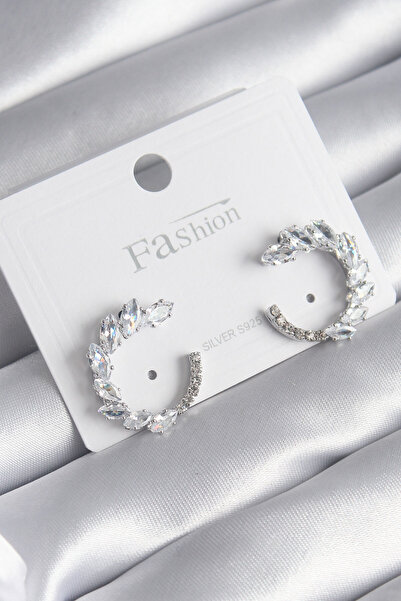 Mega Bazaar Brass Silver Color Zircon Stone Women's Earrings