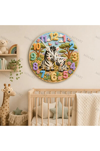 ensaat Sweet Mother and Baby Zebra Children's Room Wall Clock Silent Wooden C...