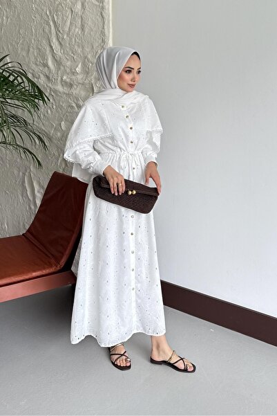 Rimel Moda Mora Fisto Elbise Beyaz