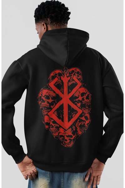 SEVBANO Berserk Guts Logo Anime Back Printed Unisex Oversize Combed Cotton Ho...