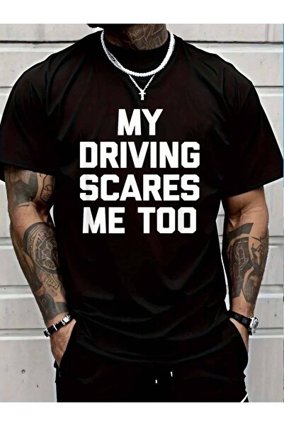 NOURAM تي شيرت قطني 100% بطباعة 'My Driving Scares Me Too'، قميص مضحك للسائقي...