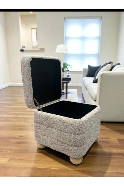 bity thok صندوق تخزين مربع لون سكري مبطن بأرجل خشبي36 × 34 cm