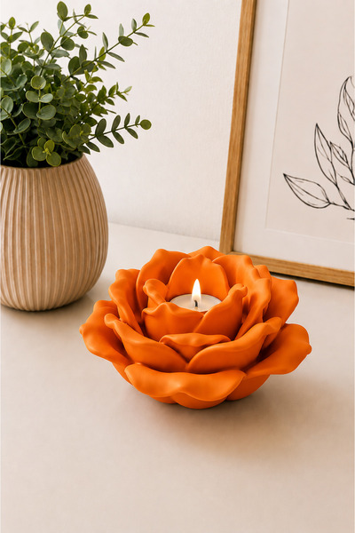 3D BASKI EVRENİ Lotus Çiçek Mumluk – 3D Baskı Dekoratif Tealight Mumluk