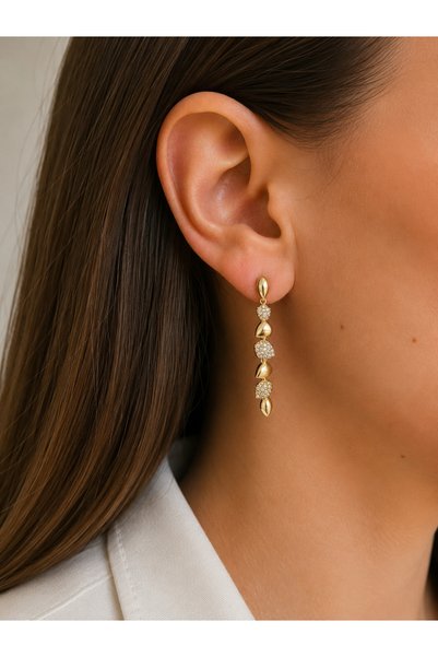 XUPING JEWELRY ZİRKON TAŞLI 14K RENGİ DAMLA SALLANTILI ÇELİK KÜPE