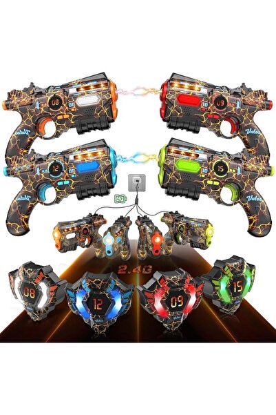 VATOS Set pistol Infrared Laser Tag cu 4 arme de jucarie si 4 veste, cu lumin...