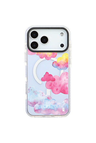 Casen iPhone 17 Pro Max Yanları Beyaz Magsafe Arty Şeffaf Colorful Bulut Tasa...