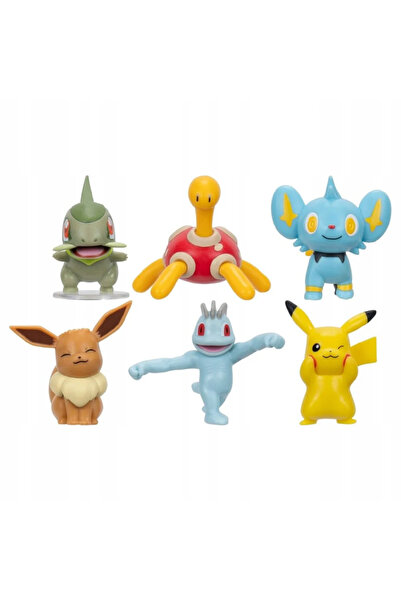 Jazwares Set figurine Pokemon, 6 piese, Pikachu, Shucklea, Axewa, Shinxa, Eev...