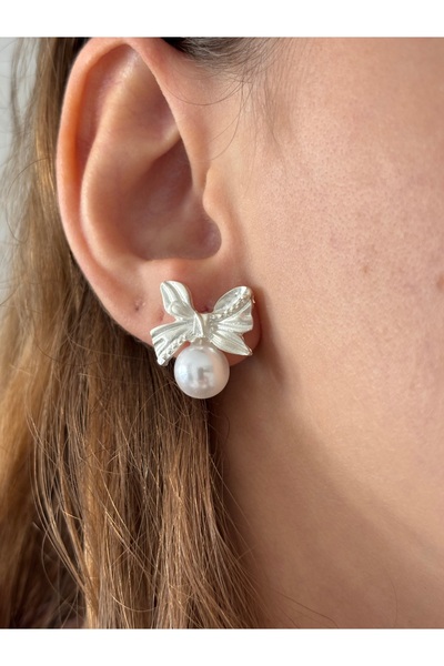 DİESMOONCO Pearl Detailed Bow Earrings – Elegant Minimal Women's Stud Earring...