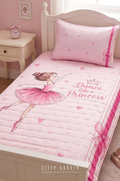 Sleep Garden Balerin Desenli Kız Çocuk Yatak Örtüsü Seti Kapitoneli Pembe 160...