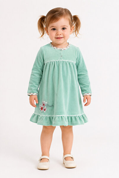 Babyhola Girls Velvet Flower Embroidered Long Sleeve Dress 14023