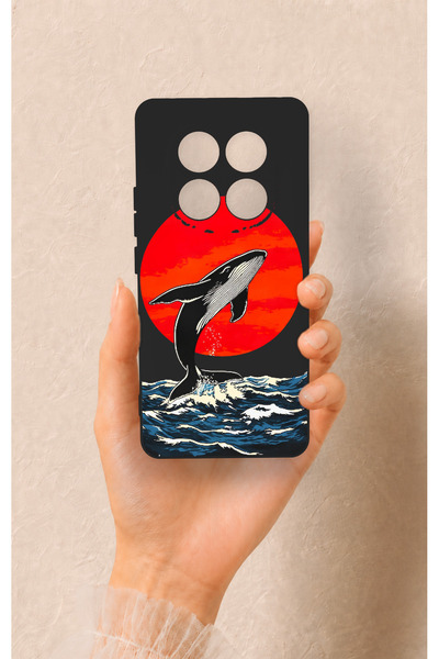 Vip Case Redmi Note 14 Pro 5G Uyumlu Kırmızı Güneş Balina Desenli Silikon Kılıf