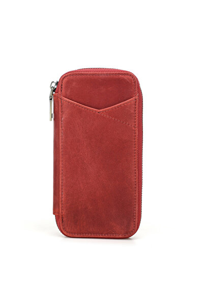 choice2 red Handmade Genuine Leather Pencil Case with 4 Slots Handmade Multif...