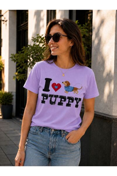 3S MODA تي شيرت نسائي أساسي مطبوع رقميًا من Puppy