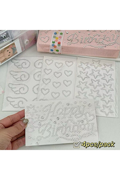 Choice1 4PCS A Kpop Photocard Deco Stickers, Silver Rhinestone Star & Heart 3...