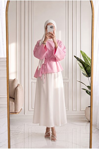 MİHRA STORE Dilsu Wide Sleeve Asymmetrical Blouse-Ss13188 Pink