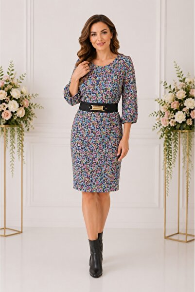 OEM Rochie comoda de toamna-iarna cu design multicolor si curea
