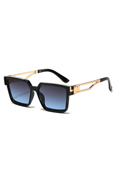 Tessero Unisex Oversized Square Sunglasses, Black Frames with Elegant Gold De...