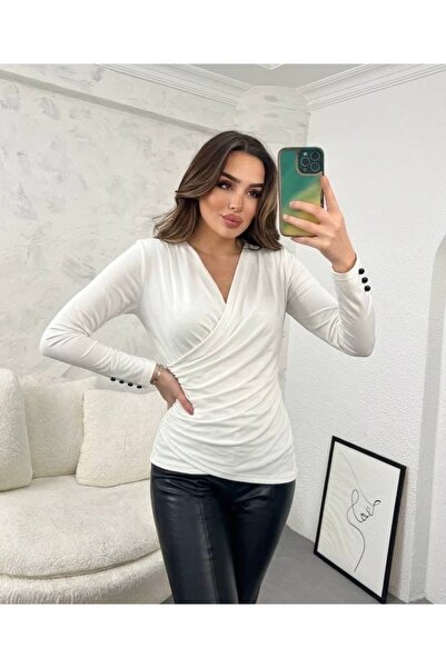 ELAY Fashion بلوزة نسائية ذات ياقة مزدوجة الصدر