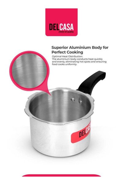 DELCASA Aluminium Durable Design Dishwasher Safe And Gas Stove Compatible High Quality Pressure Cooker 3Liters