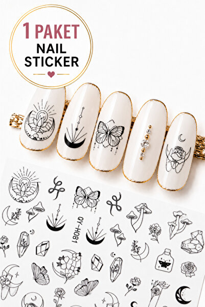 Sibelon Nail Art Sticker Kendinden Yapışkanlı Tırnak Dövmesi Takma Tırnak Süs...