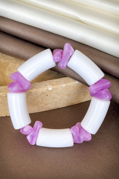 Handmade Dore Collection Women's Cylinder Beaded Flexible Elastic Natural Sto...