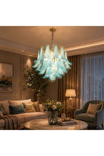 OEM MURANO Crystal Chandelier Eleganza 4xE14, D50 cm, Μπλε, Ρυθμιζόμενο Ύψος,...