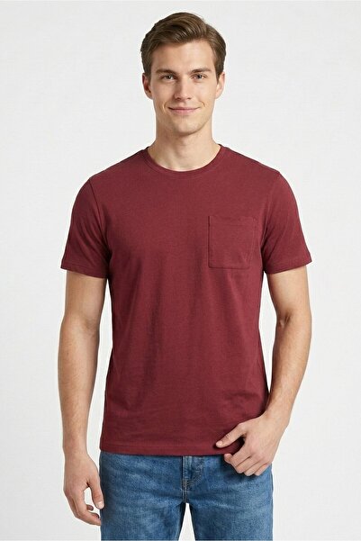 Larsson & Co Men Crew Neck Short Sleeve Solid T-shirt, Maroon