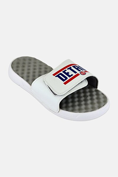 iSlide Men Detroit Pistons Bar Logo Slip On Slides, White