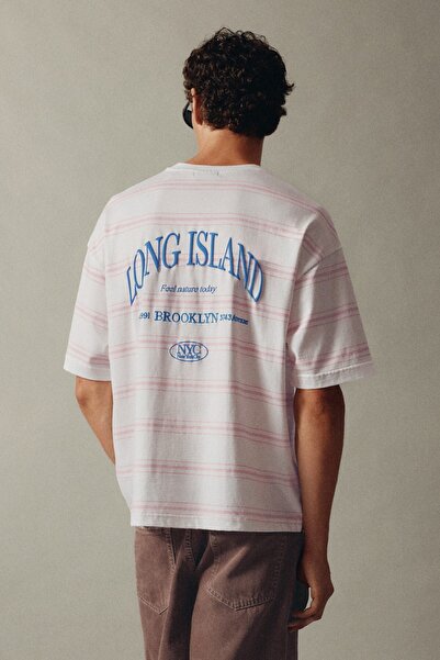 Pull & Bear Çizgili NYC baskılı tişört