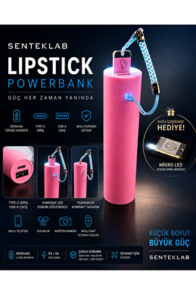 SENTEKLAB TÜRK MALI Yerli Üretim Cep Boy Powerbank - Mikro Led Aydınlatma Hed...