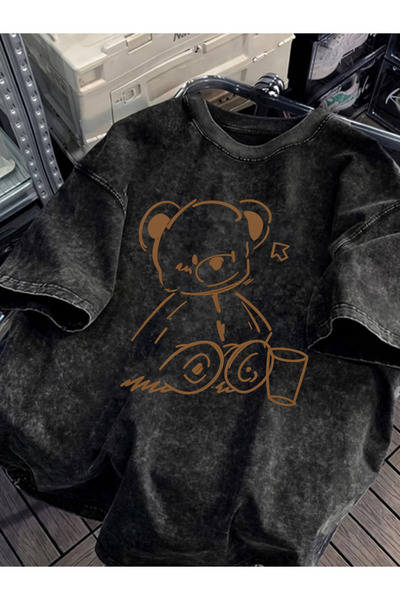 HOFFNUNG Unisex Oversize Vintage Washed Street Style Μόδα του δρόμου Βαμβακερ...
