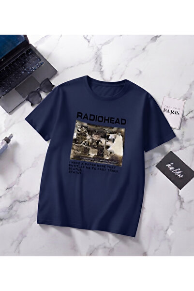 UNCİA OUTDOORS تي شيرت نسائي رجالي للجنسين مطبوع عليه RADIOHEAD ذو رقبة دائري...