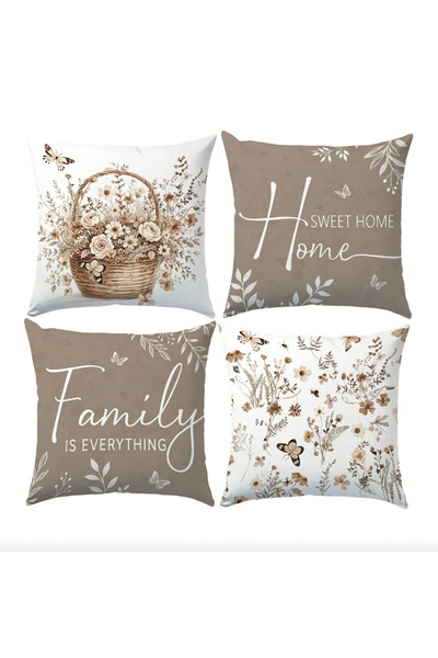 HOMESSA Beige Floral Home Family 4-Piece Decorative Throw Pillow Cover