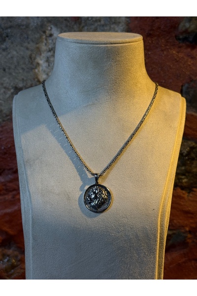 Argento Jewelry 925 Ayar Gümüş Aslan Başlı Madalyon Kolye Ucu – Kral Zincir i...