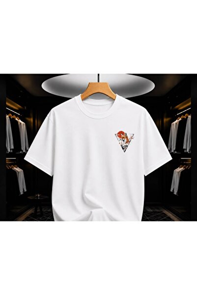 EYMORA تي شيرت White Fox Minimal مطبوع للجنسين - تي شيرت قطني كاجوال بتصميم ث...