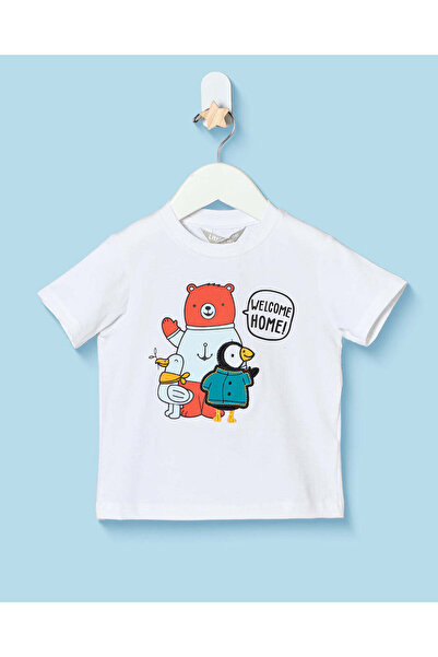 REDTAG Infant Boys White Printed Fashion T-Shirt